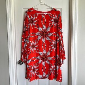 Crown & Ivy - Giraffe Long Bell Sleeve Orange Dress - Size 16